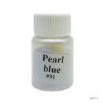 Soft pearl blue mica pigment powder in a jar, perfect for resin crafts, soap making, and DIY candles with a subtle, shimmering finish.