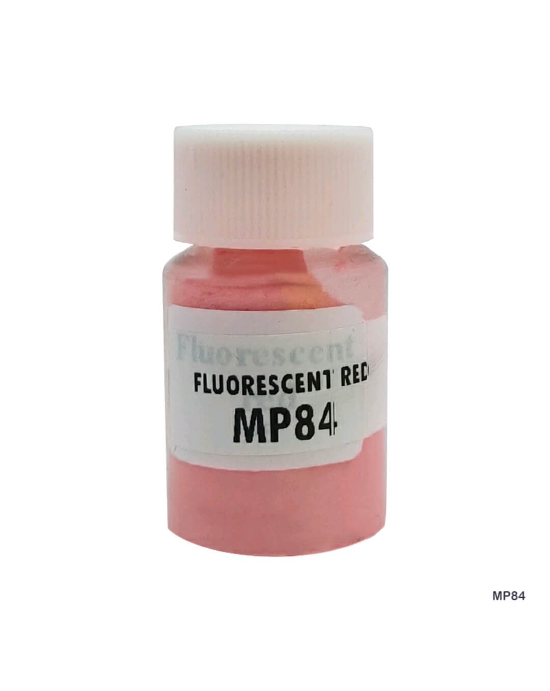 Fluorescent red mica powder in a compact jar, ideal for resin art, handmade soaps, and candles with a bold neon pink-red shimmer.