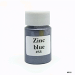Zinc blue mica pigment powder in a bottle, ideal for resin, soaps, and DIY crafts with a metallic blue-grey shimmer.