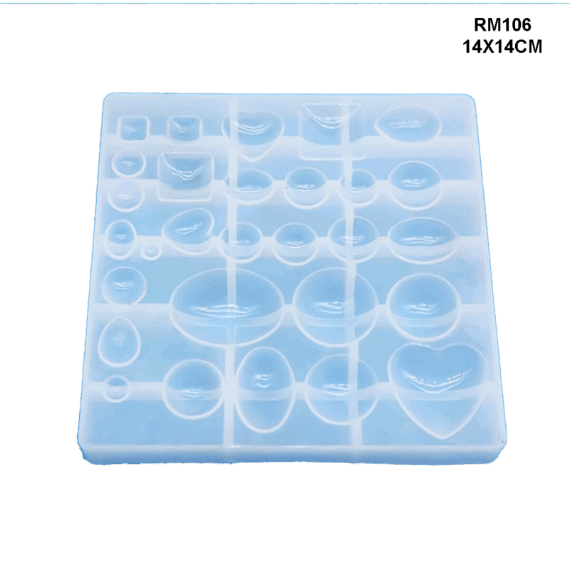 Multi-shape 3D silicone earring mould with cavities for resin jewellery – includes heart, oval, teardrop, and circle designs.