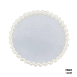 “10cm round silicone mould with scalloped flower edge for resin coaster making, ideal for DIY decor or handmade gifts.”