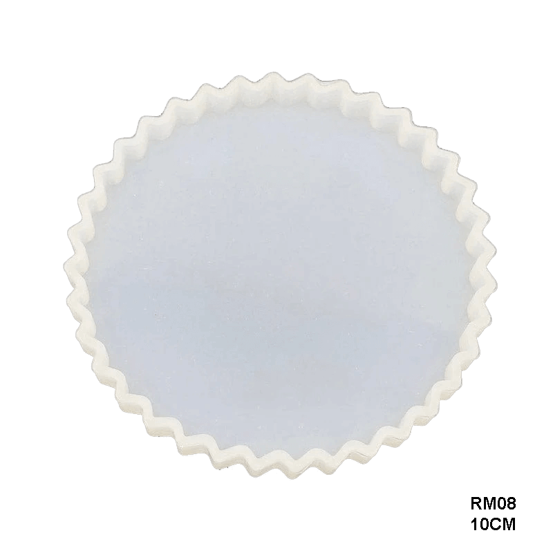 “10cm round silicone mould with scalloped flower edge for resin coaster making, ideal for DIY decor or handmade gifts.”