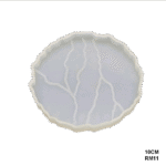 10.5cm round agate-edge silicone mould with natural crack-style pattern, ideal for making resin coasters and decorative pieces.
