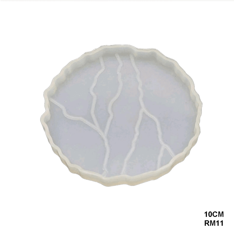 10.5cm round agate-edge silicone mould with natural crack-style pattern, ideal for making resin coasters and decorative pieces.
