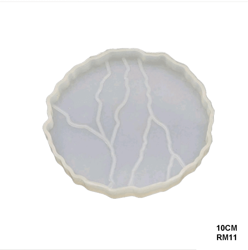 10.5cm round agate-edge silicone mould with natural crack-style pattern, ideal for making resin coasters and decorative pieces.