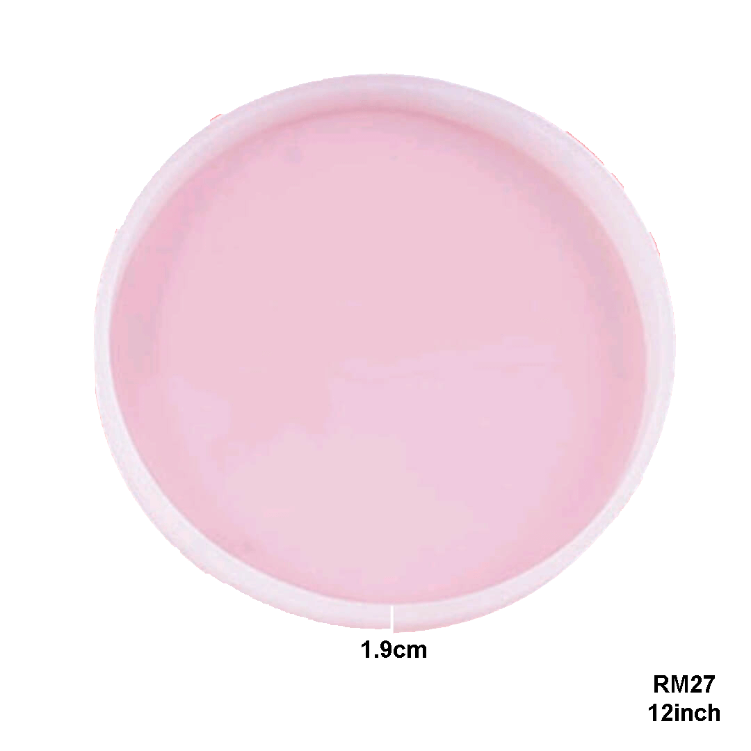 “12-inch round silicone mould for resin tray, clock making, or DIY wall decor.”