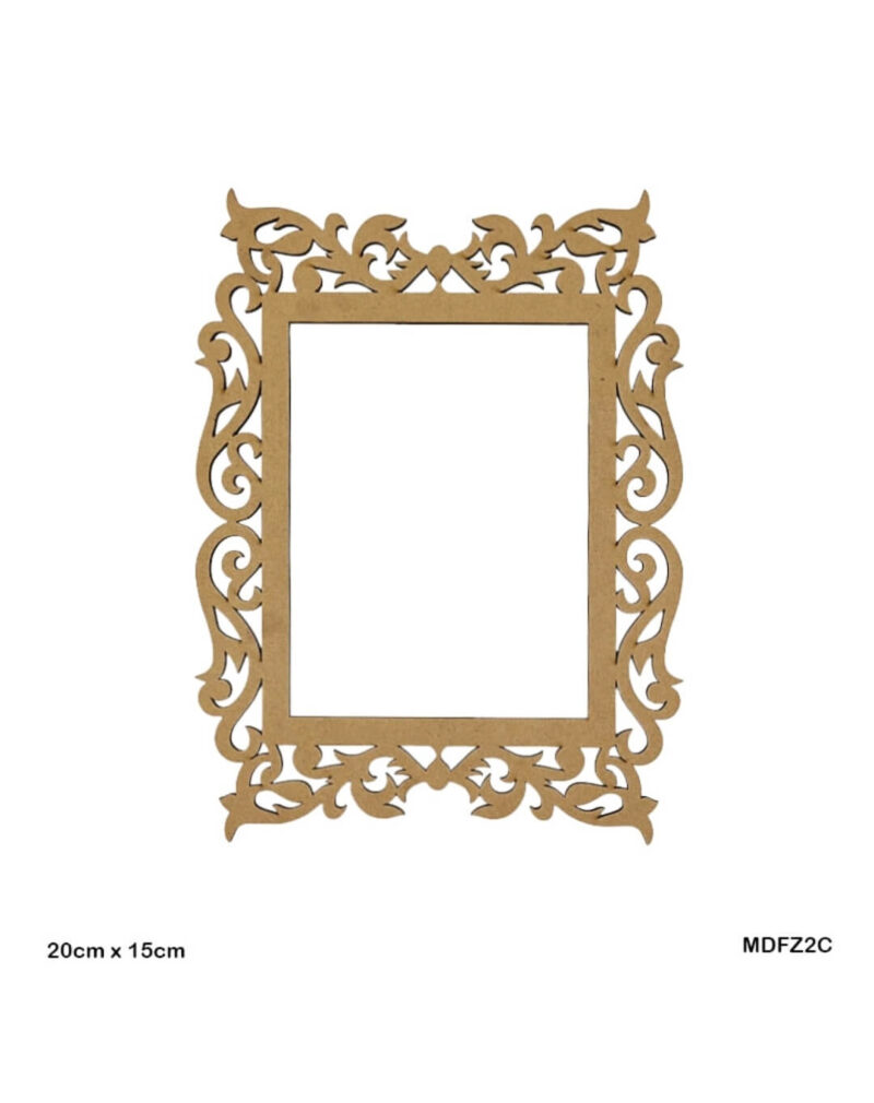 Intricately carved rectangular MDF frame with floral and swirl designs, sized 20x15 cm, shown on a white background.