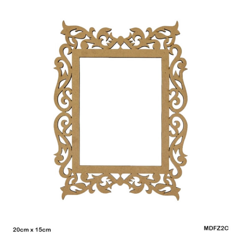 Intricately carved rectangular MDF frame with floral and swirl designs, sized 20x15 cm, shown on a white background.