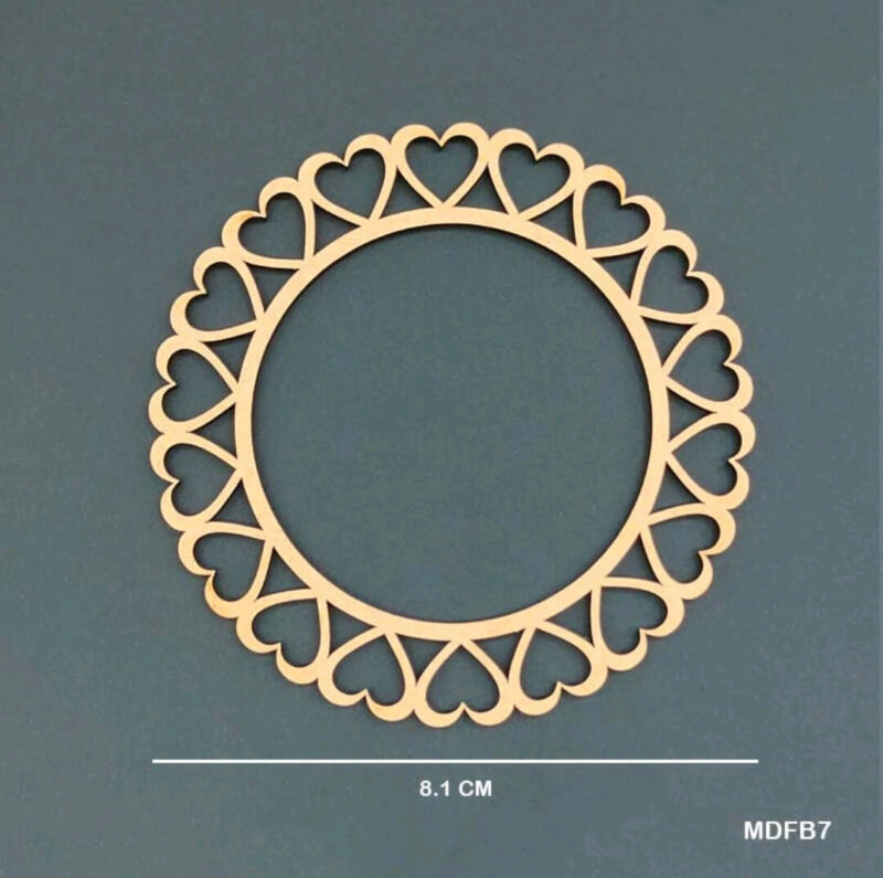 Decorative circular heart shaped MDF frame with heart-pattern lace border