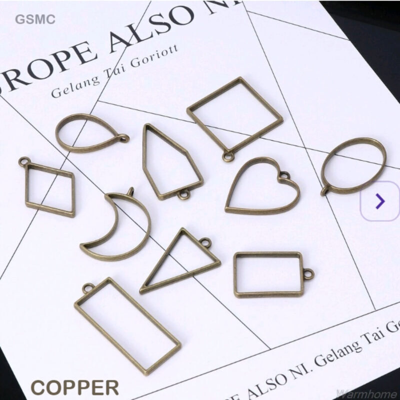 Antique Copper Open Bezel Geometric Charms – Set of 10 assorted shapes