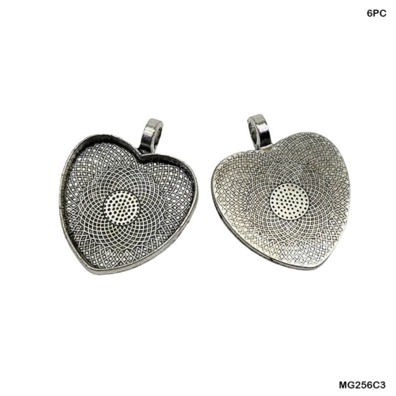Silver Heart Shape Bezel- 6pc