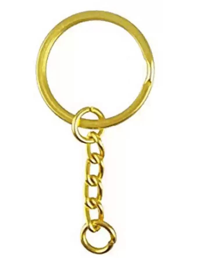 Gold metal keyring with attached chain and loop, ideal for DIY keychains, resin crafts, and personalized accessories.