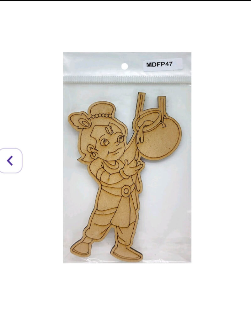 MDF cutout of baby Krishna reaching for a hanging Dahi Handi pot