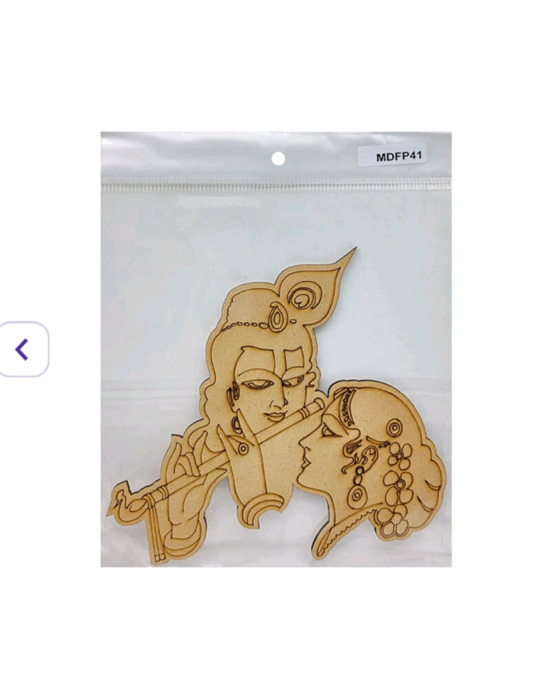 MDF cutout of Radha Krishna with flute – laser-engraved wooden design for DIY crafts