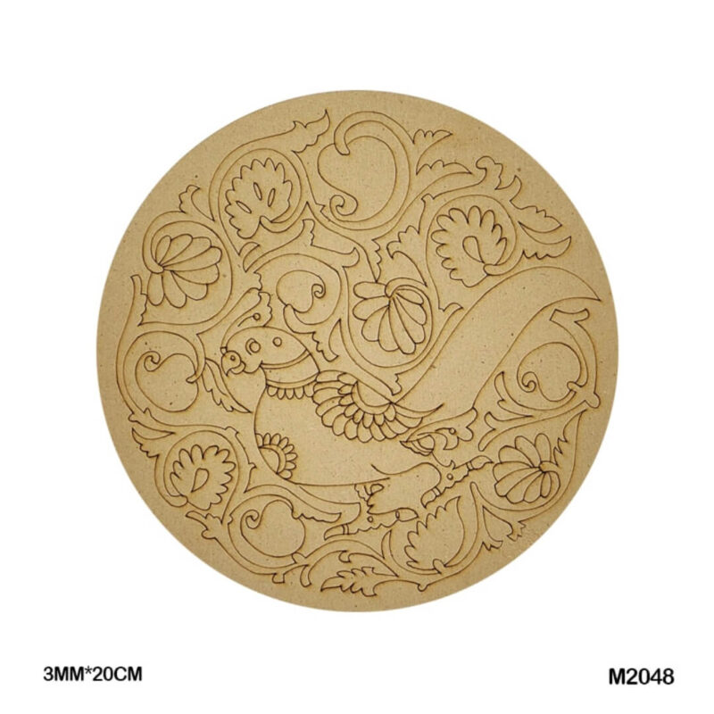 MDF round engraved mandala bird design craft base 20cm