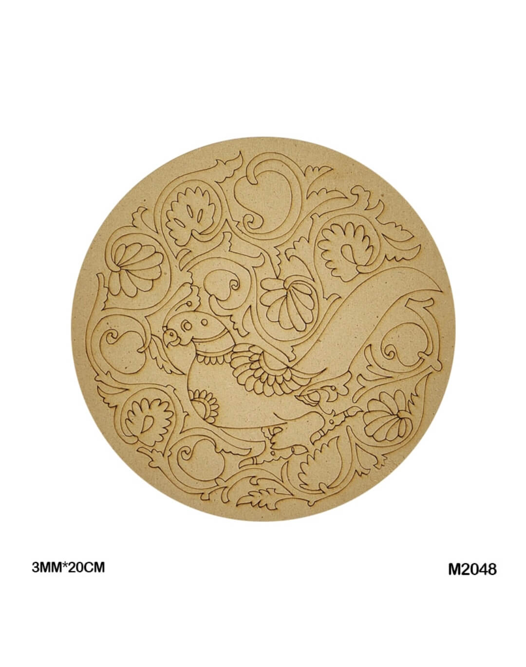 MDF round engraved mandala bird design craft base 20cm
