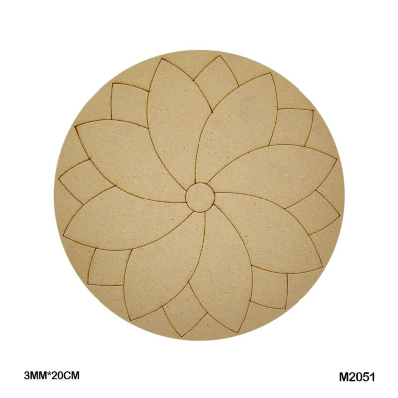 Broad leaf petals design engraved on 20CM round MDF base, 3MM thickness