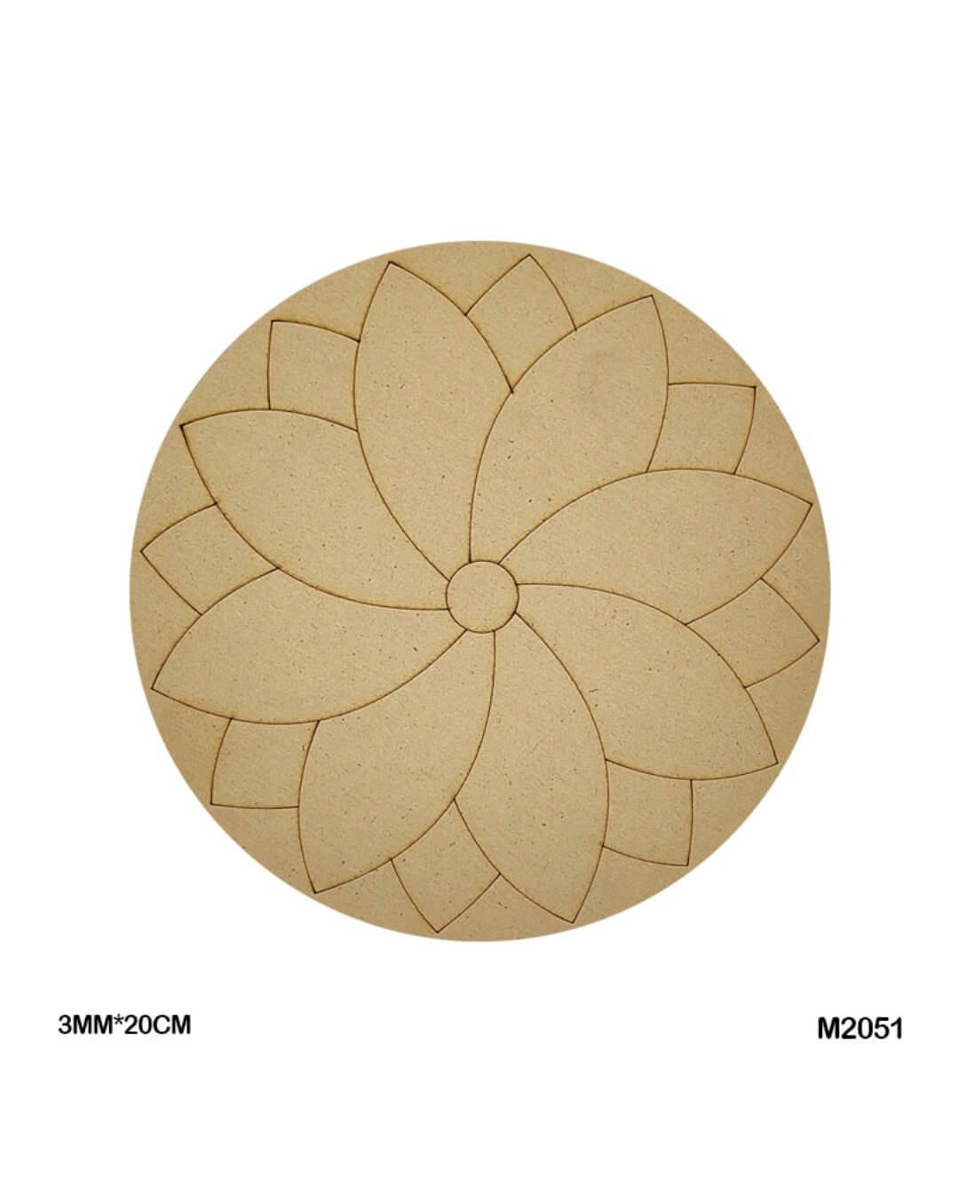 Broad leaf petals design engraved on 20CM round MDF base, 3MM thickness