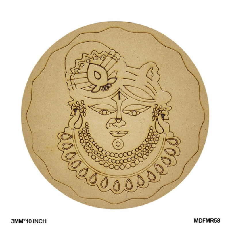 Round 10-inch MDF board with Lord Vishnu face engraving for ethnic and spiritual painting crafts