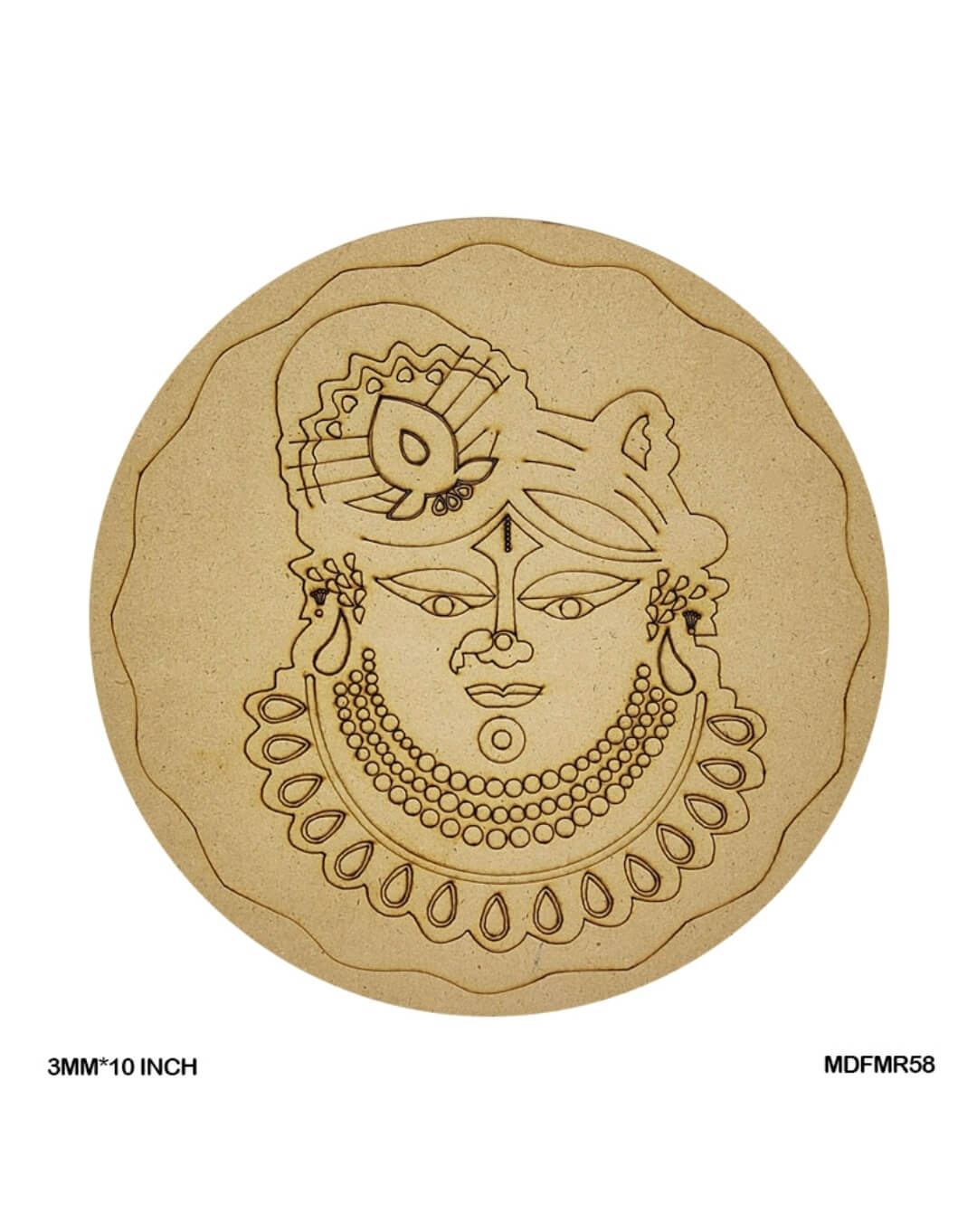 Round 10-inch MDF board with Lord Vishnu face engraving for ethnic and spiritual painting crafts