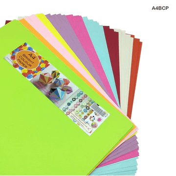 100-sheet pack of A4 bright colour craft paper in assorted vibrant shades for DIY and school projects.