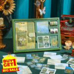 Vintage green Journaling Kit-TAPE 1 INCH with washi tapes, postcards, and journal ephemera in gift box.