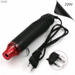 Compact 300W black heat gun with red nozzle and 220V plug, ideal for resin art, embossing, shrink wrapping, and DIY crafts.
