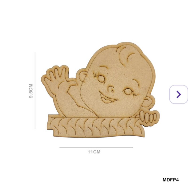 MDF baby waving cutout on cushion base, 11x9.5cm
