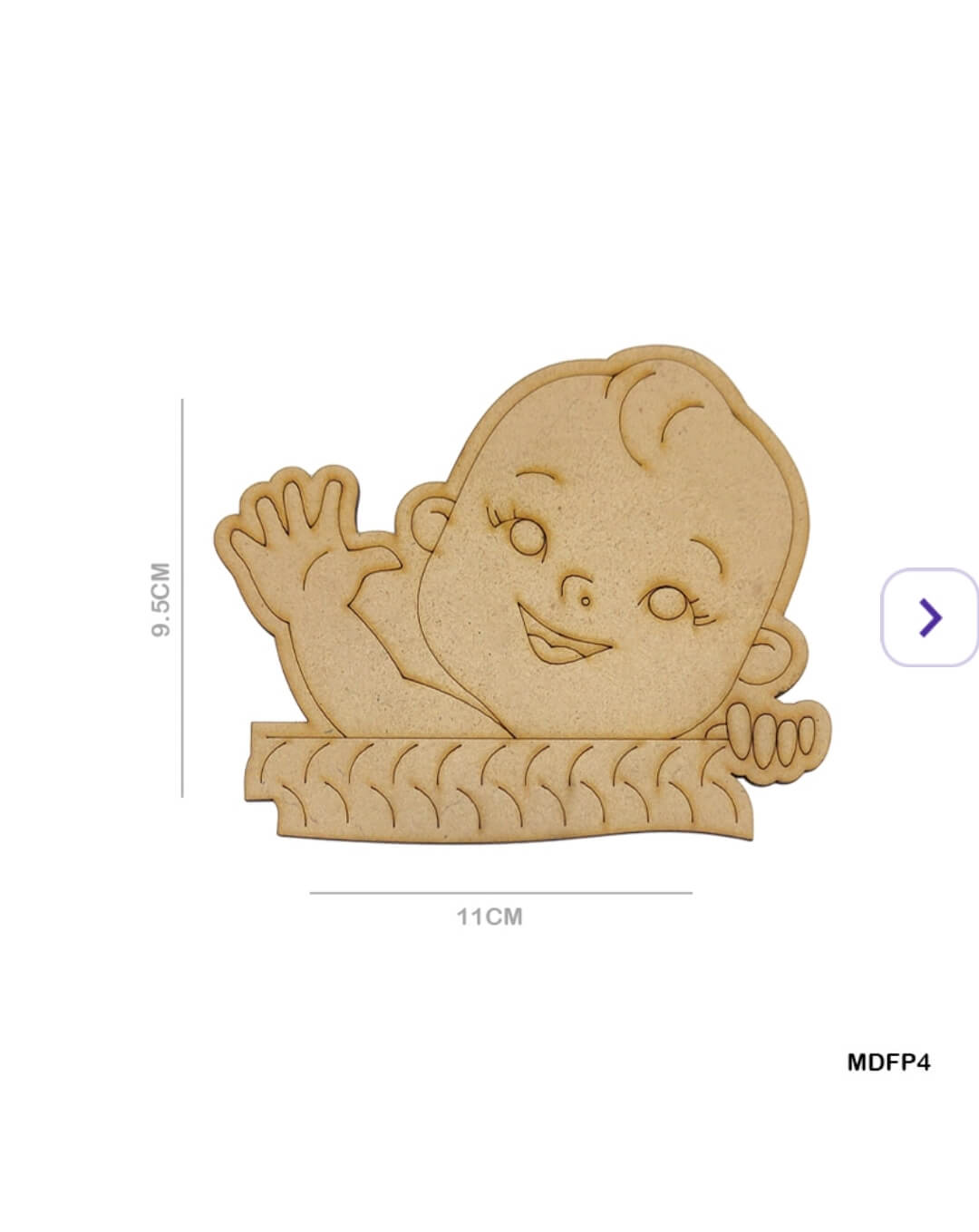 MDF baby waving cutout on cushion base, 11x9.5cm