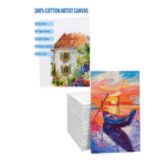 A4 canvas pad with 10 triple-primed sheets, acid-free and non-toxic. Ideal for acrylic, oil, and mixed media painting. Ready to use and easy to carry.