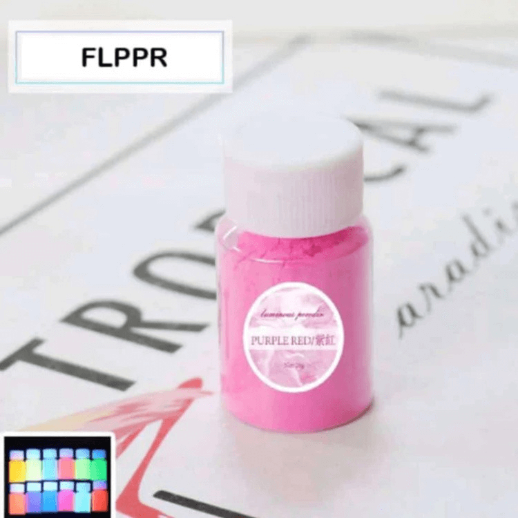 Purple glow-in-the-dark mica powder ideal for crafts, resin art, and vibrant designs.