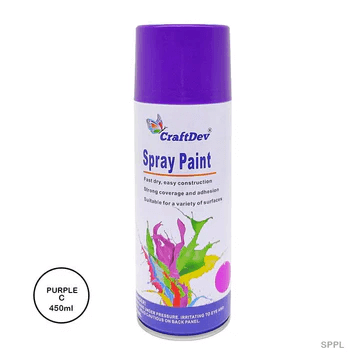 purple spray paint can, 450ml, for craft, décor, wood, and multi-surface applications with fast-dry and smooth finish.