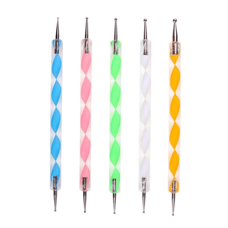 Set of 5 acrylic handle double-ended embossing tools for dotting, carving, and nail art.