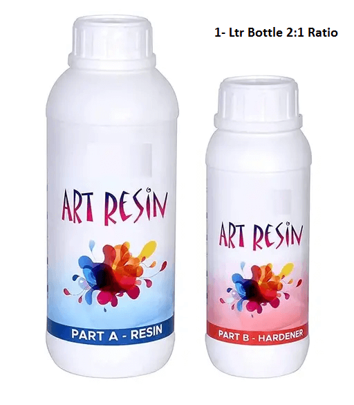 1-litre Art Resin 1 litre 2:1 Set – Part A Resin & Part B Hardener (2:1 ratio) for clear, glossy epoxy art and craft projects.Designed for easy mixing and minimal bubbles, this resin cures to a strong, durable surface that resists yellowing and enhances your artwork beautifully.